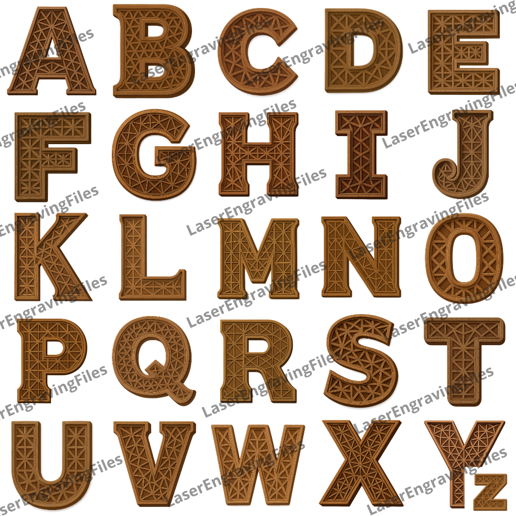 Geometry alphabet letters laser engraving png file