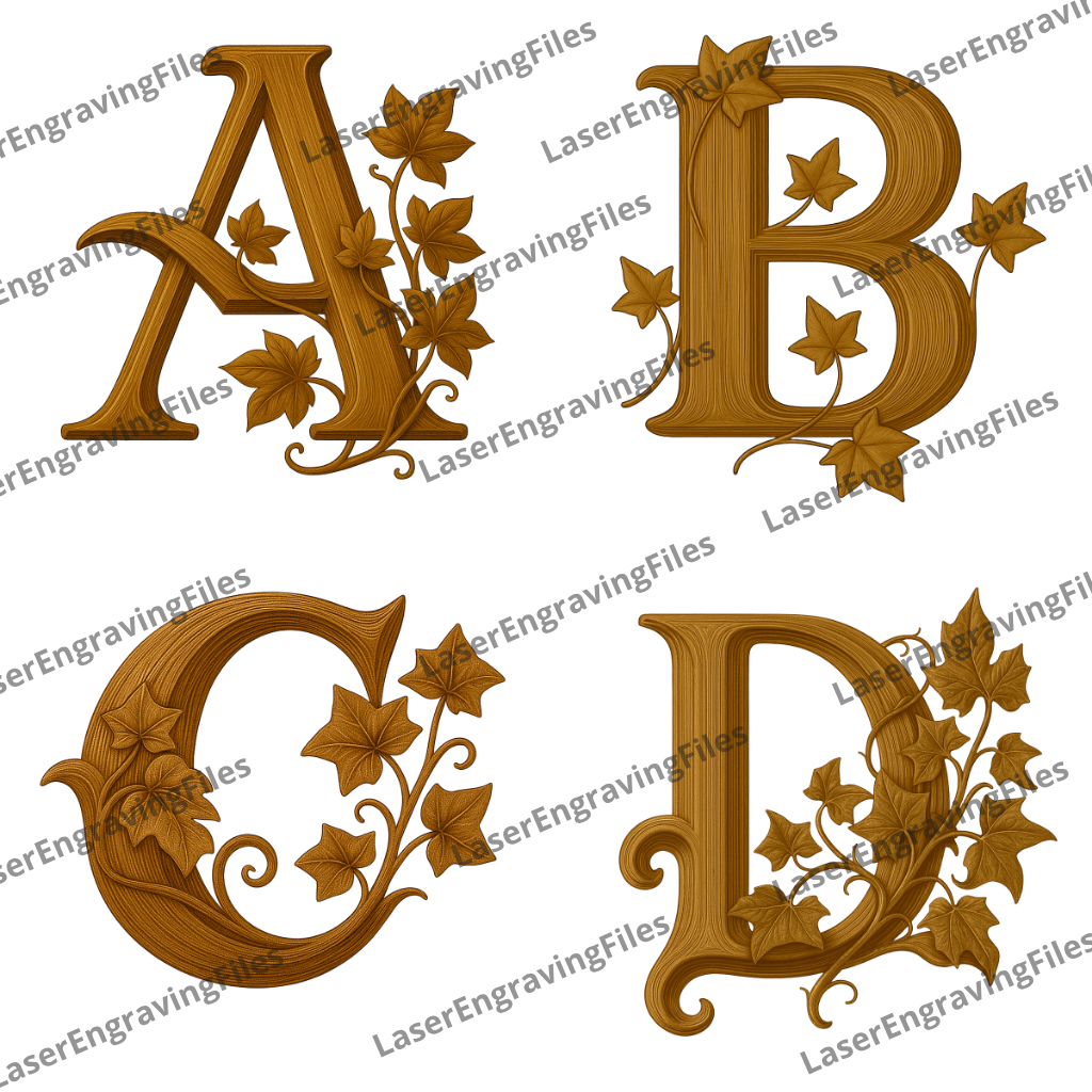 Gothic Ivy alphabet letters laser engraving png file