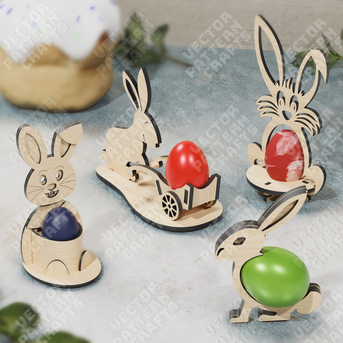 Easter bunny egg holder 4 bundle laser cut file svg | LaserSvgTemplates
