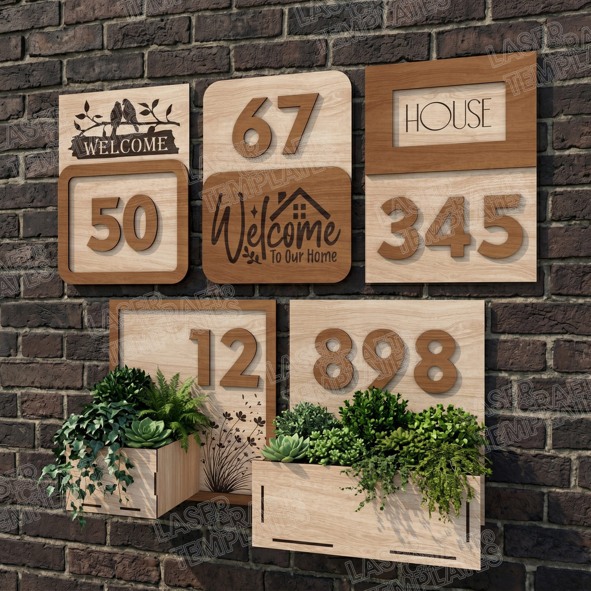 5 Modern House Numbers Bundle SVG Laser Cut File | LaserSvgTemplates