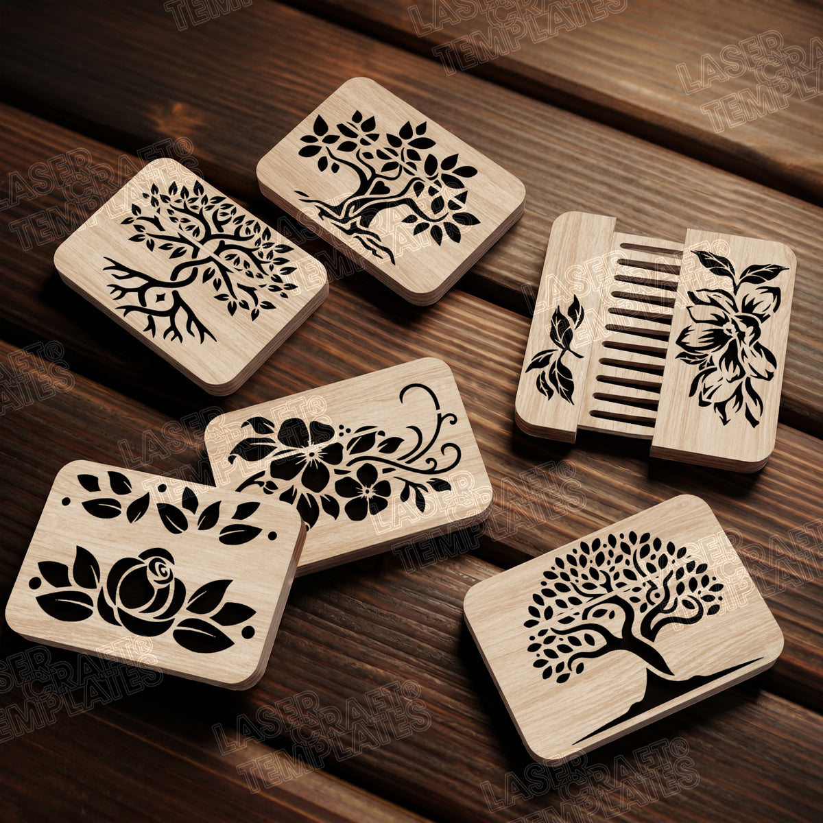 6 Wooden Combs SVG Laser Cut File | LaserSvgTemplates