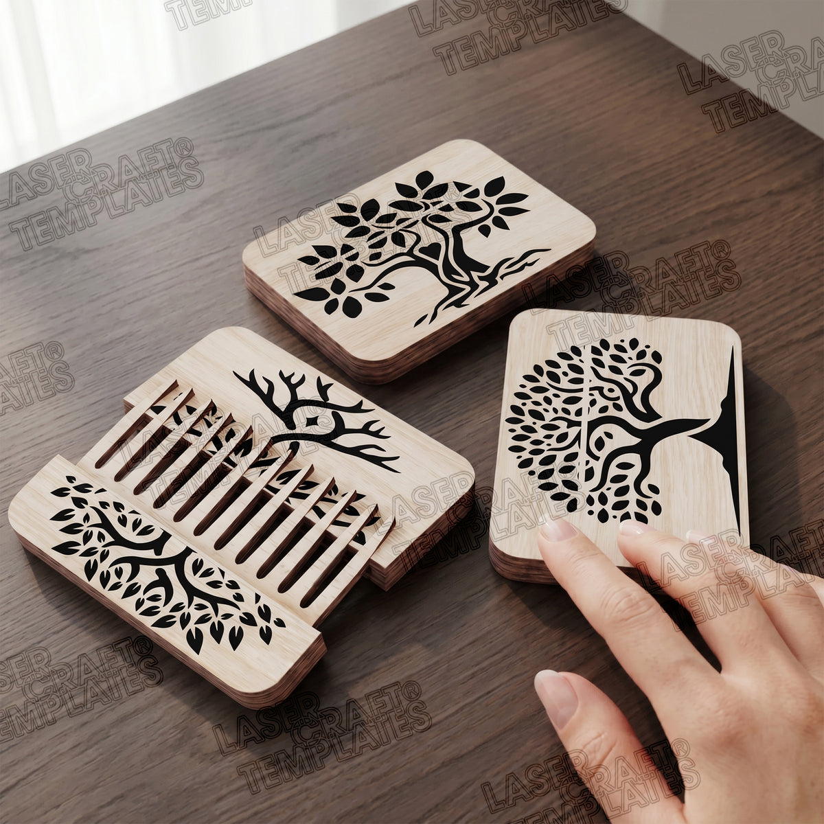 6 Wooden Combs SVG Laser Cut File | LaserSvgTemplates