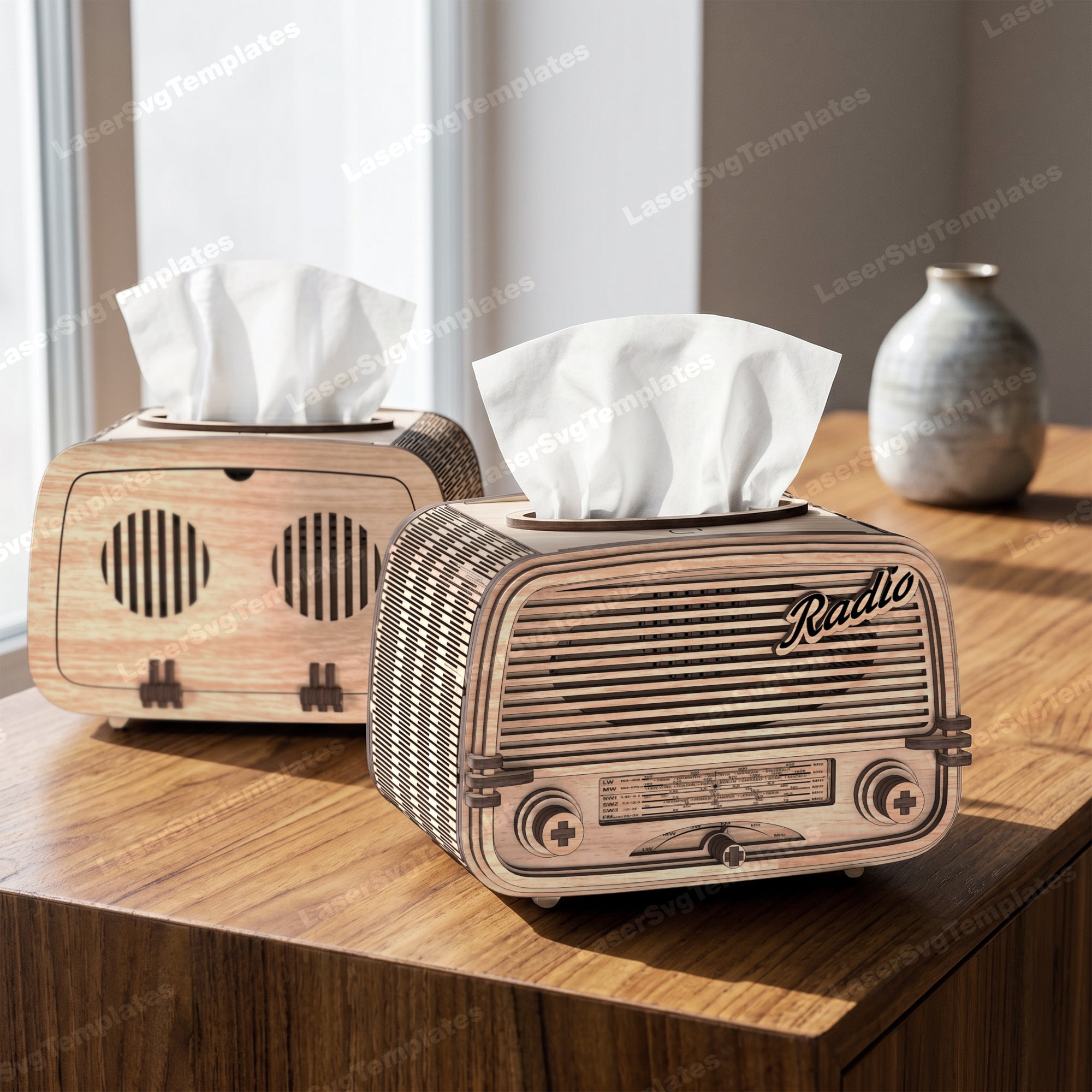 Retro Radio Tissue Box Laser Cut SVG Woven Kitchen Table Decor