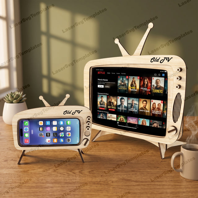 Retro TV Phone Stand Laser Cut SVG Tablet Holder Desk Decor