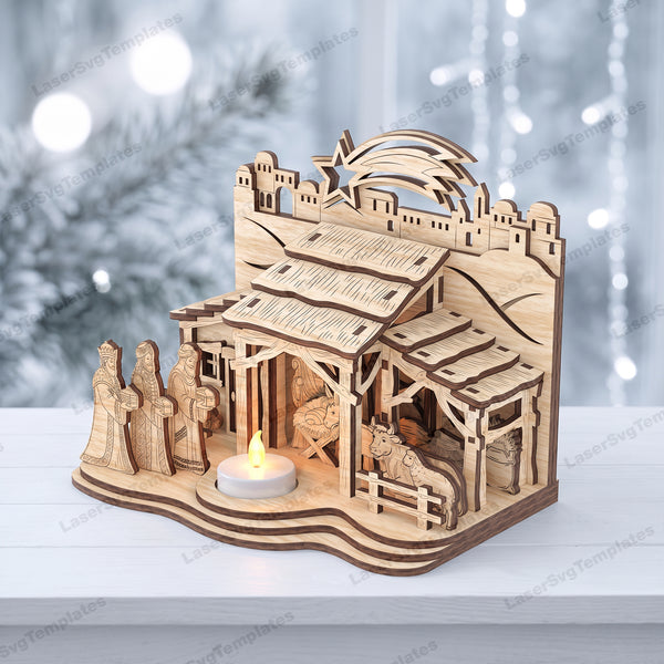 Nativity Scene Candle Holder SVG Laser Cut