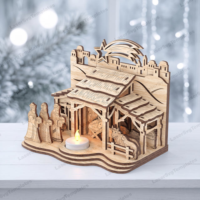 Nativity Scene Candle Holder SVG Laser Cut