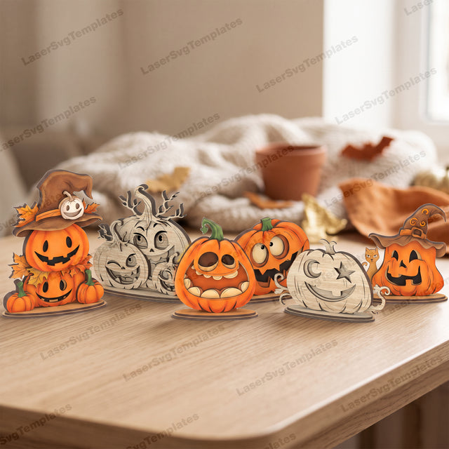 6 Halloween Pumpkin Standing Figurine SVG Laser Cut