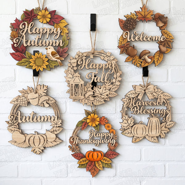 6 Multilayer Fall Wreath Door Sign SVG Laser Cut