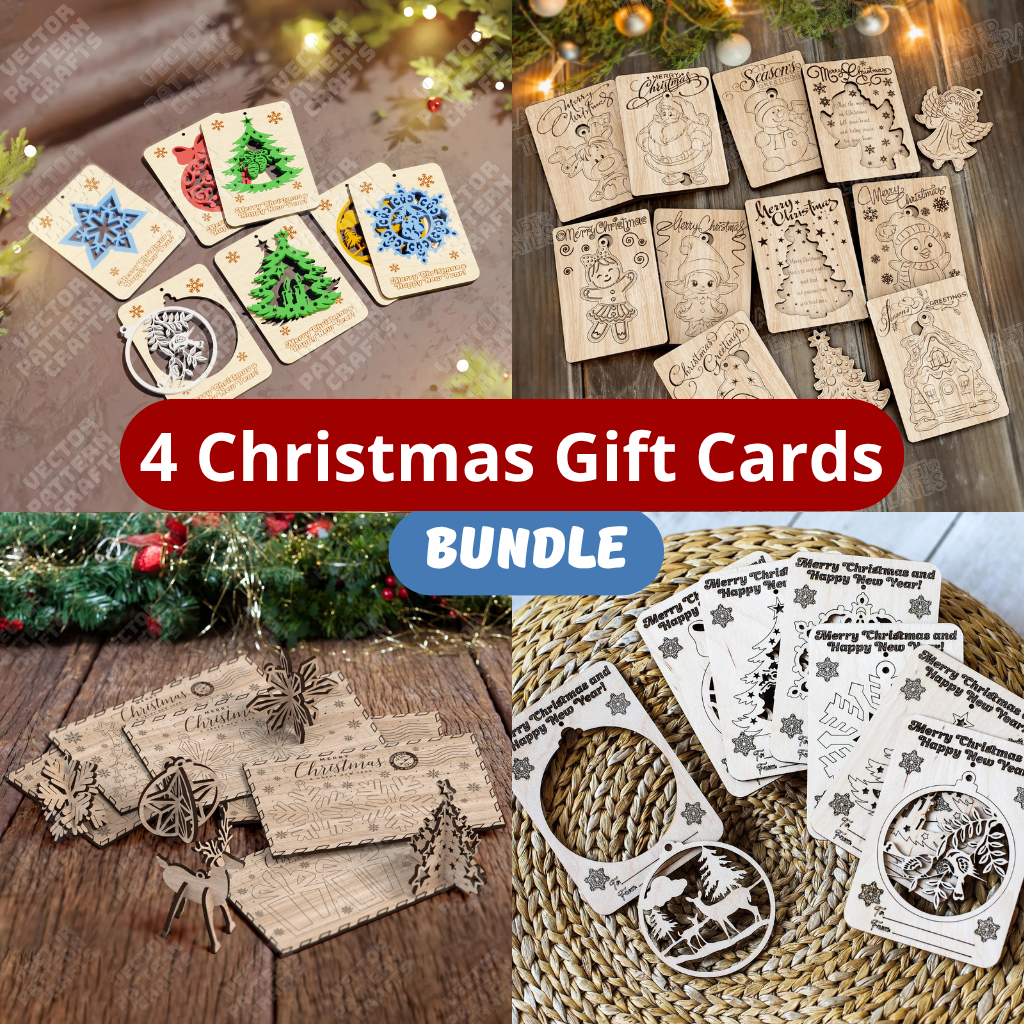 4 Christmas Gift Cards Bundle laser cut svg file