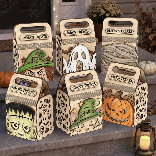6 Halloween Treat Gift Candy Box SVG Laser Cut