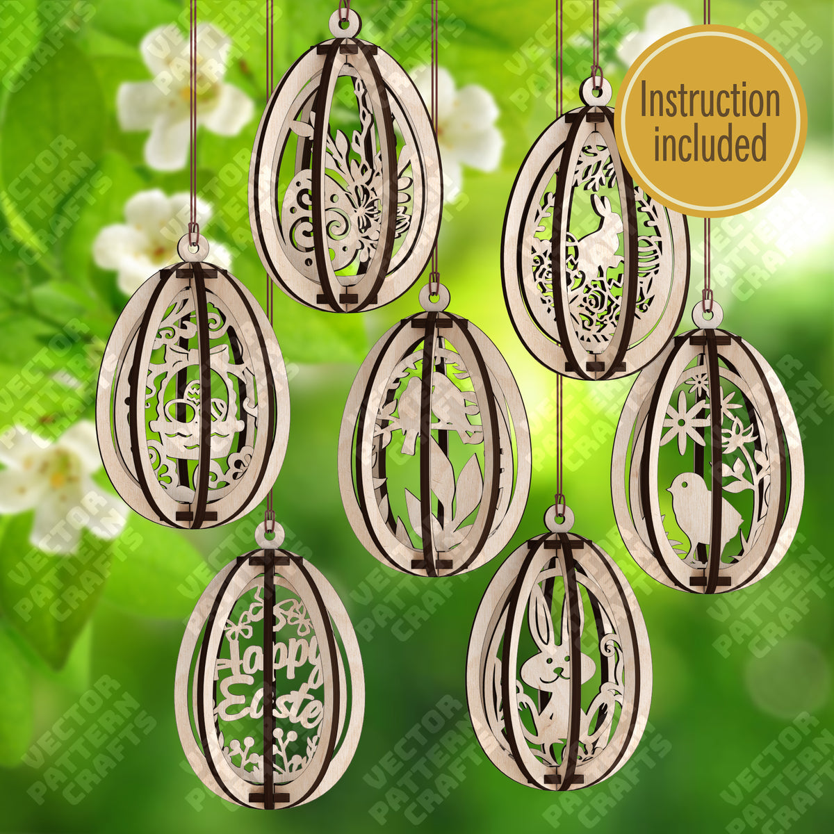 Easter Egg 6 Ornaments SVG Laser Cut | LaserSvgTemplates