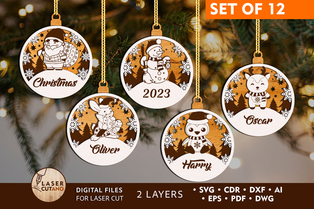 Christmas Ornaments 12 Bundle Laser Cut Svg File