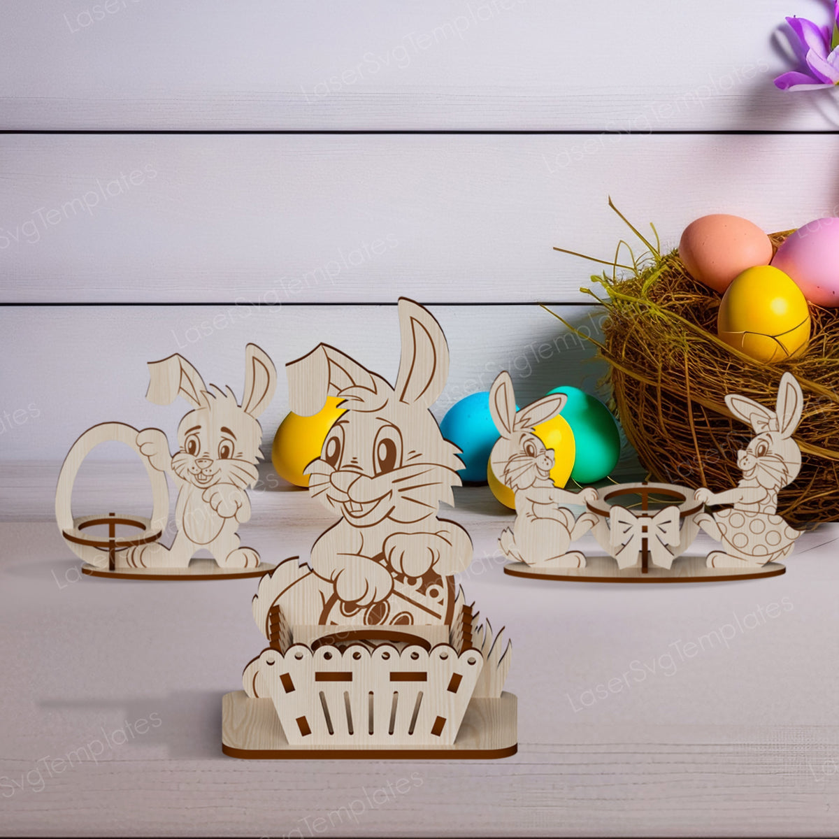 Easter bunny egg holder 3 bundle laser cut svg file | LaserSvgTemplates