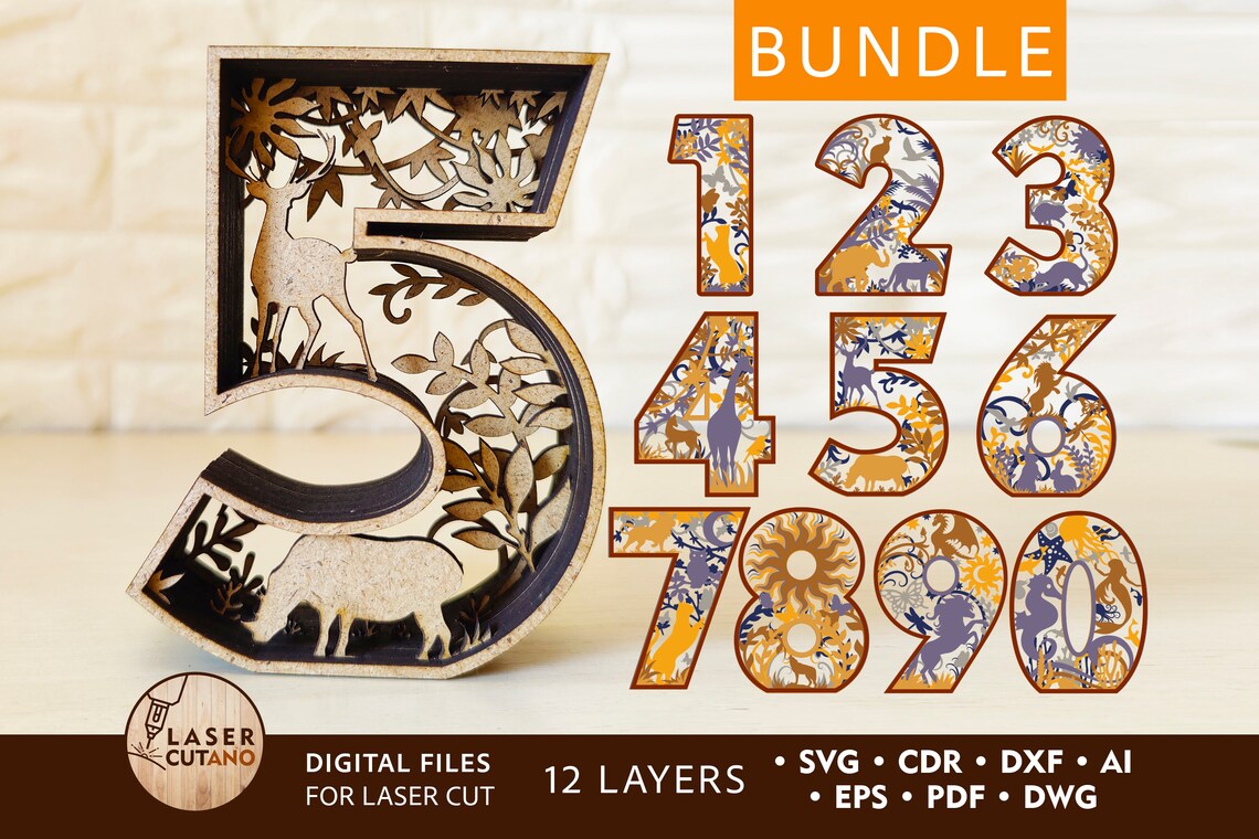 Layered Numbers Laser Cut Svg File