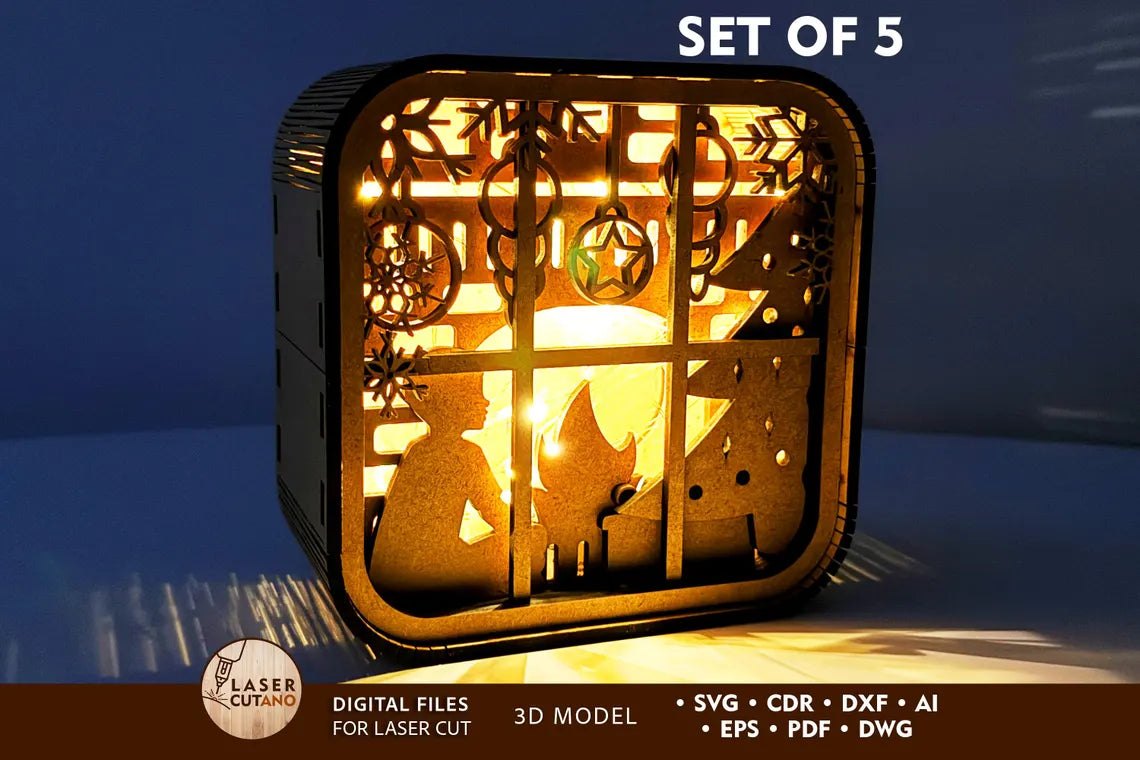 Christmas Shadow Box Candle Holder Set of 5 Laser Cut Svg File ...