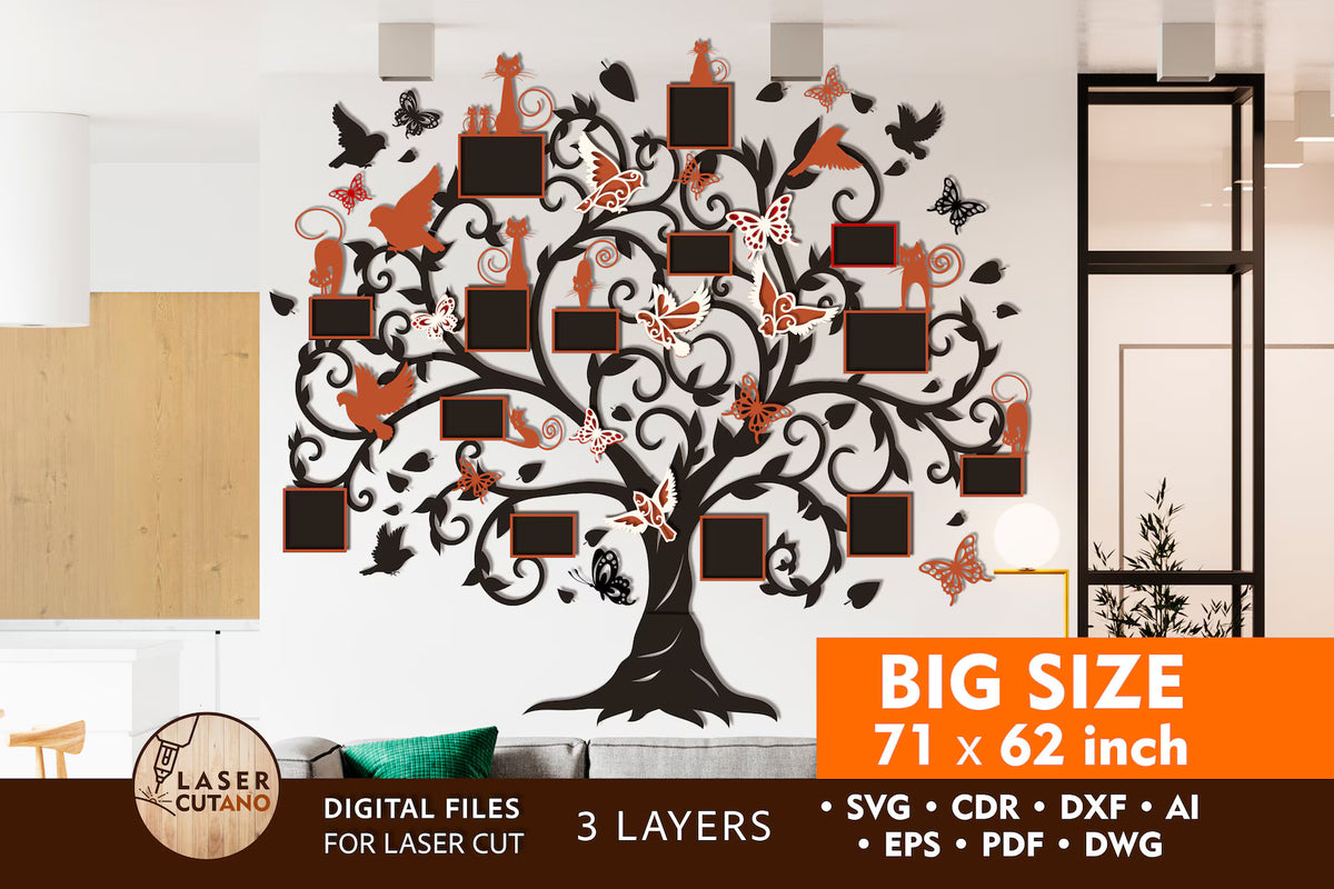FAMILY TREE multilayer Wall Decor Laser Cut Svg File | LaserSvgTemplates