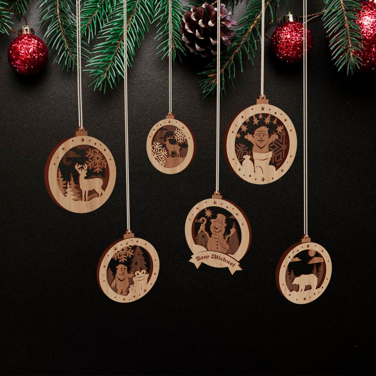 Christmas tree multilayer ornaments 6 bundle laser cut svg file ...