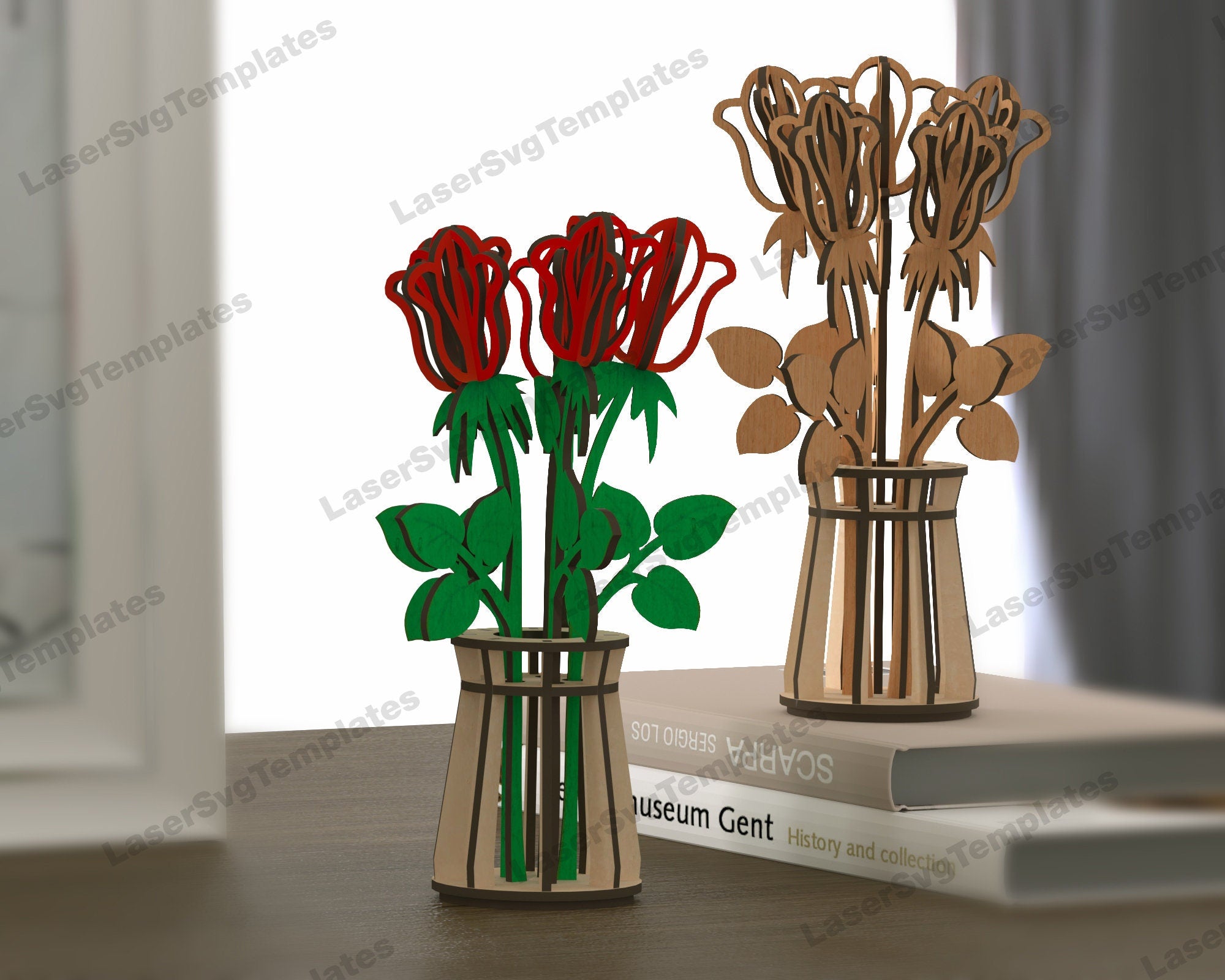 Laser cut Rose flowers vase table decor svg file