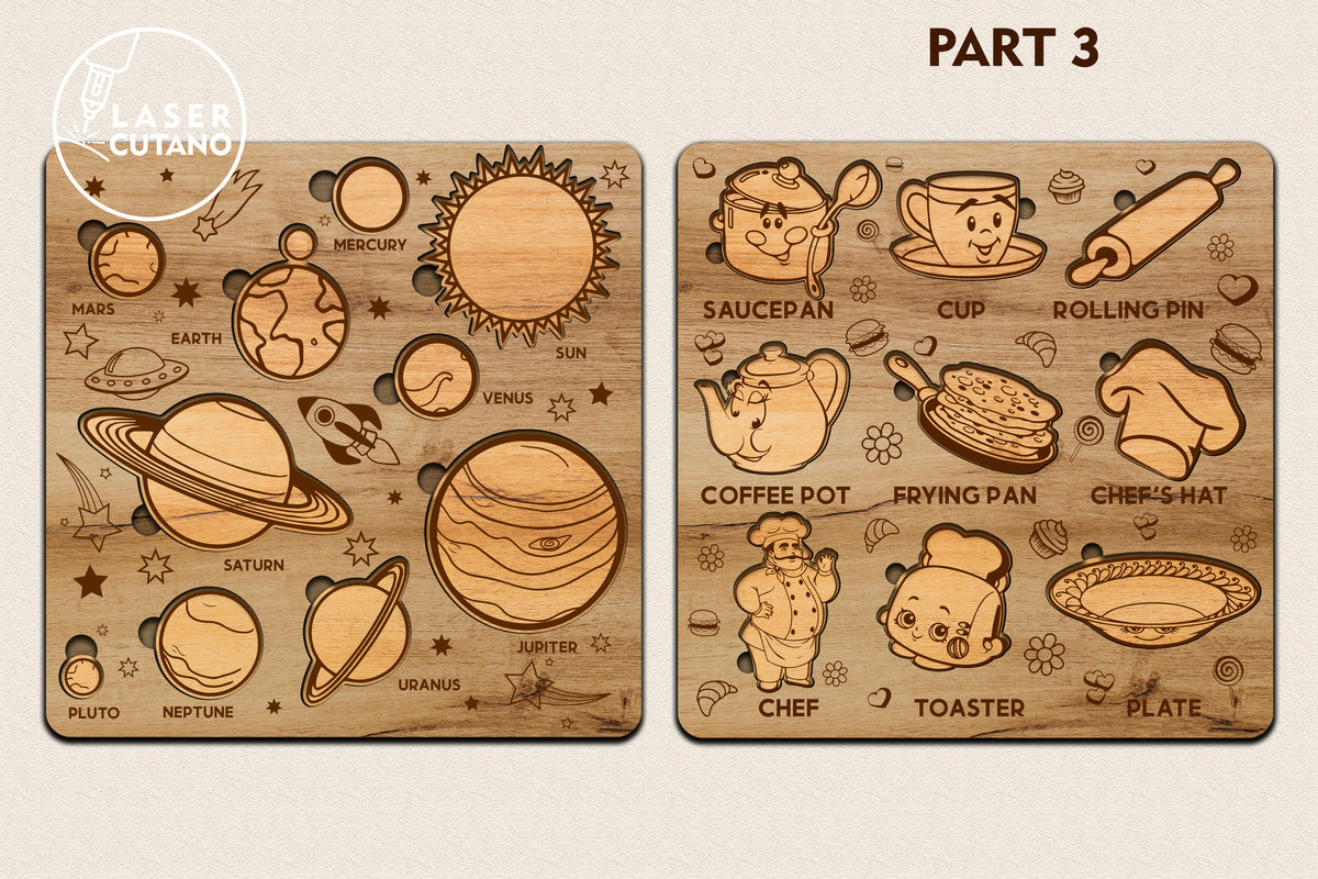 Set of 13 Puzzles for Kids Laser Cut Files SVG | LaserSvgTemplates
