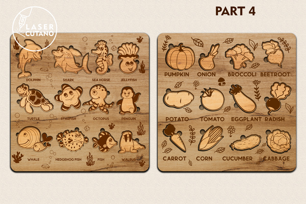 Set of 13 Puzzles for Kids Laser Cut Files SVG | LaserSvgTemplates