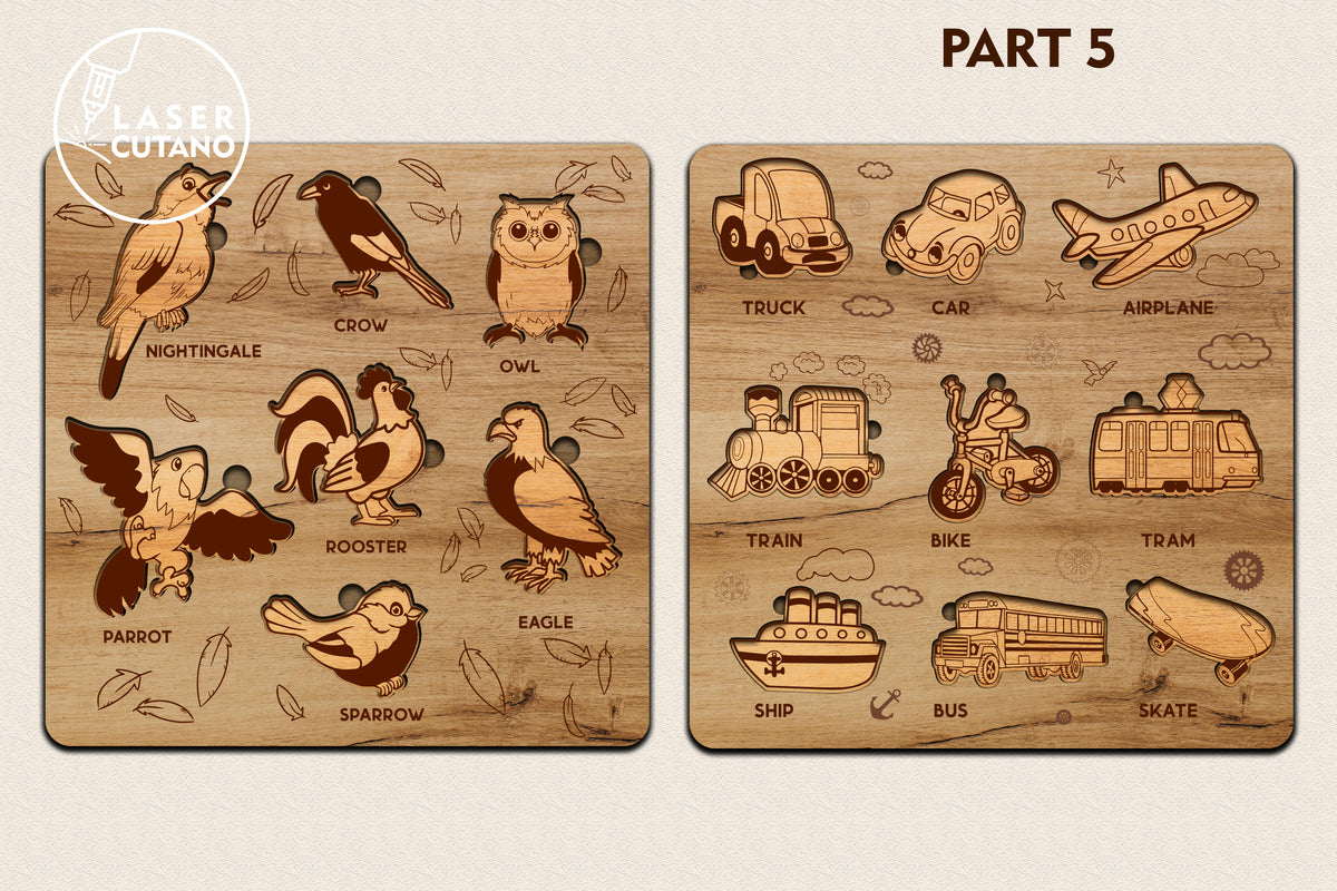 Set of 13 Puzzles for Kids Laser Cut Files SVG | LaserSvgTemplates