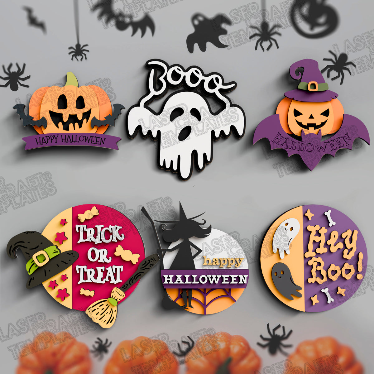 6 Halloween Layered Round Ghost Door Hanger laser cut svg ...