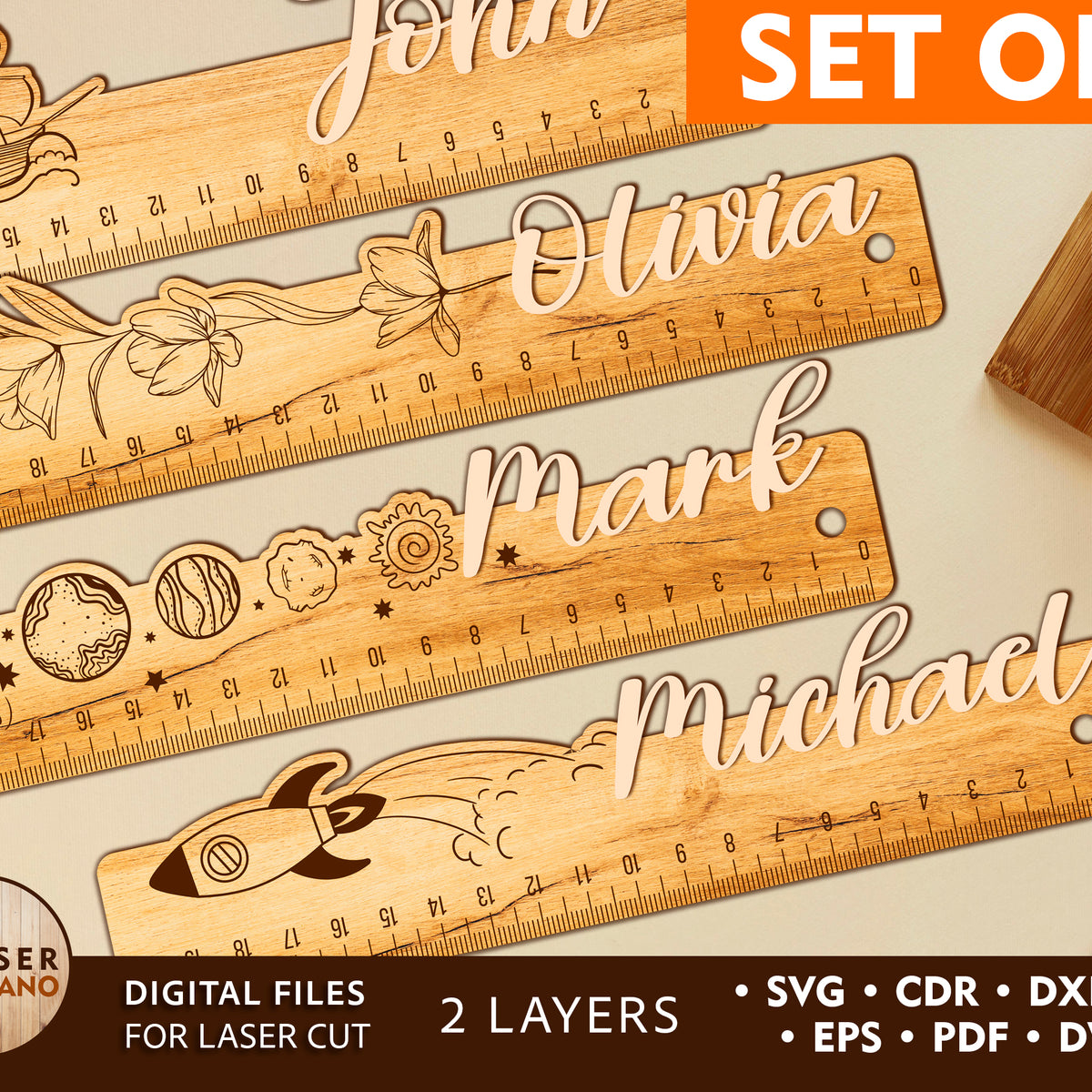 Custom Names School Rulers 6 Set Laser Cut Files