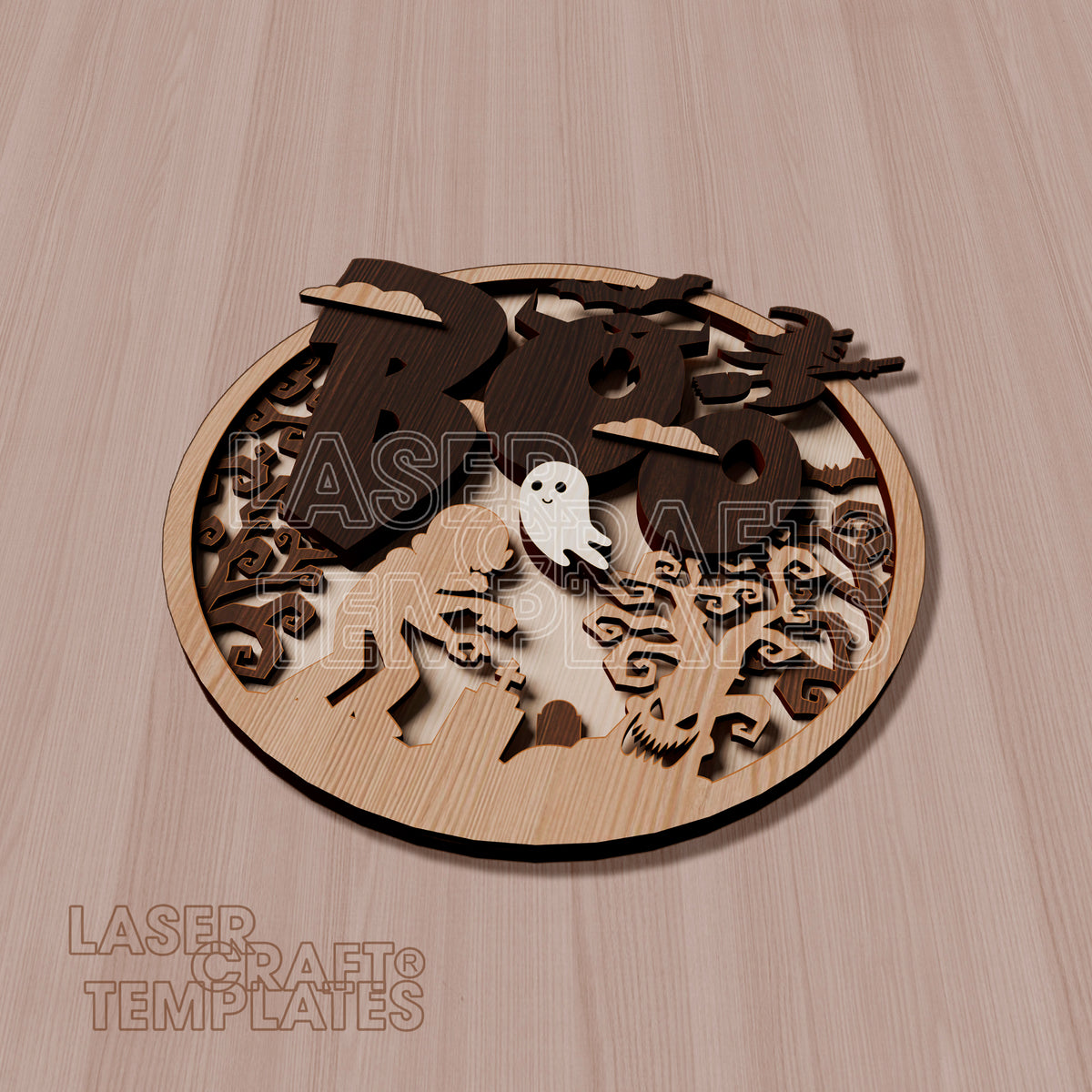 Round Boo Multilayer Boo Round Door Sign laser cut svg file | LaserSvgTemplates