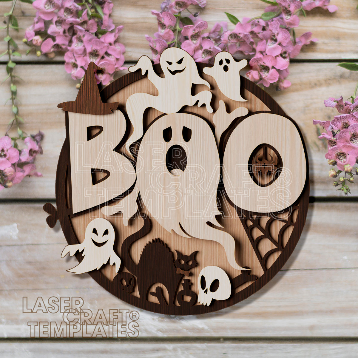 Round Boo Laser cut Boo Round Door Sign Svg File | LaserSvgTemplates