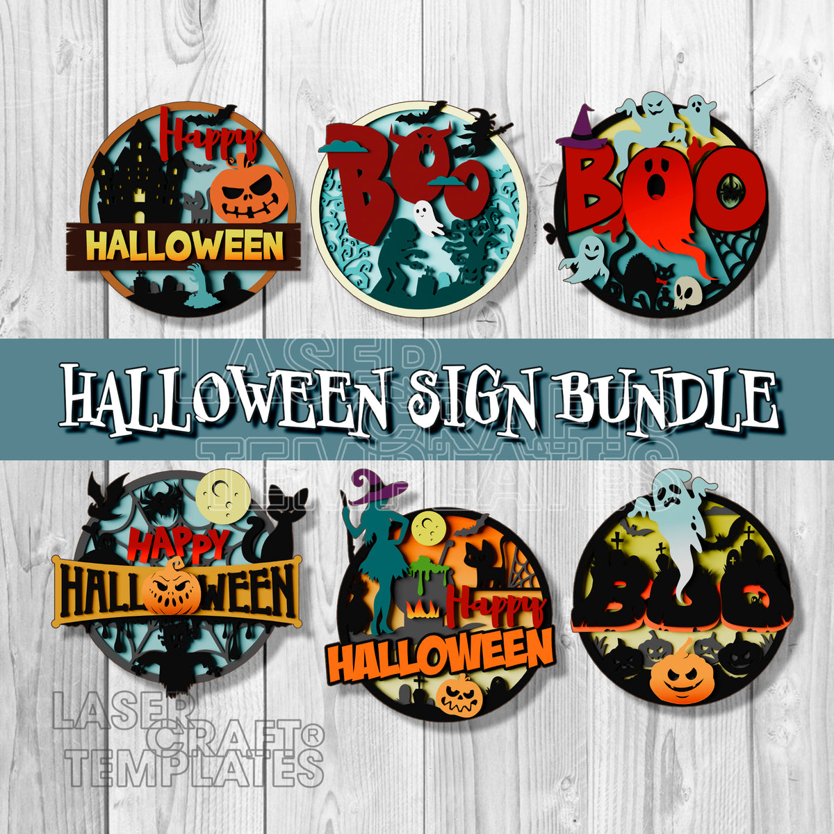 Halloween Boo Round Door Hanger 6 Bundle laser cut svg file ...