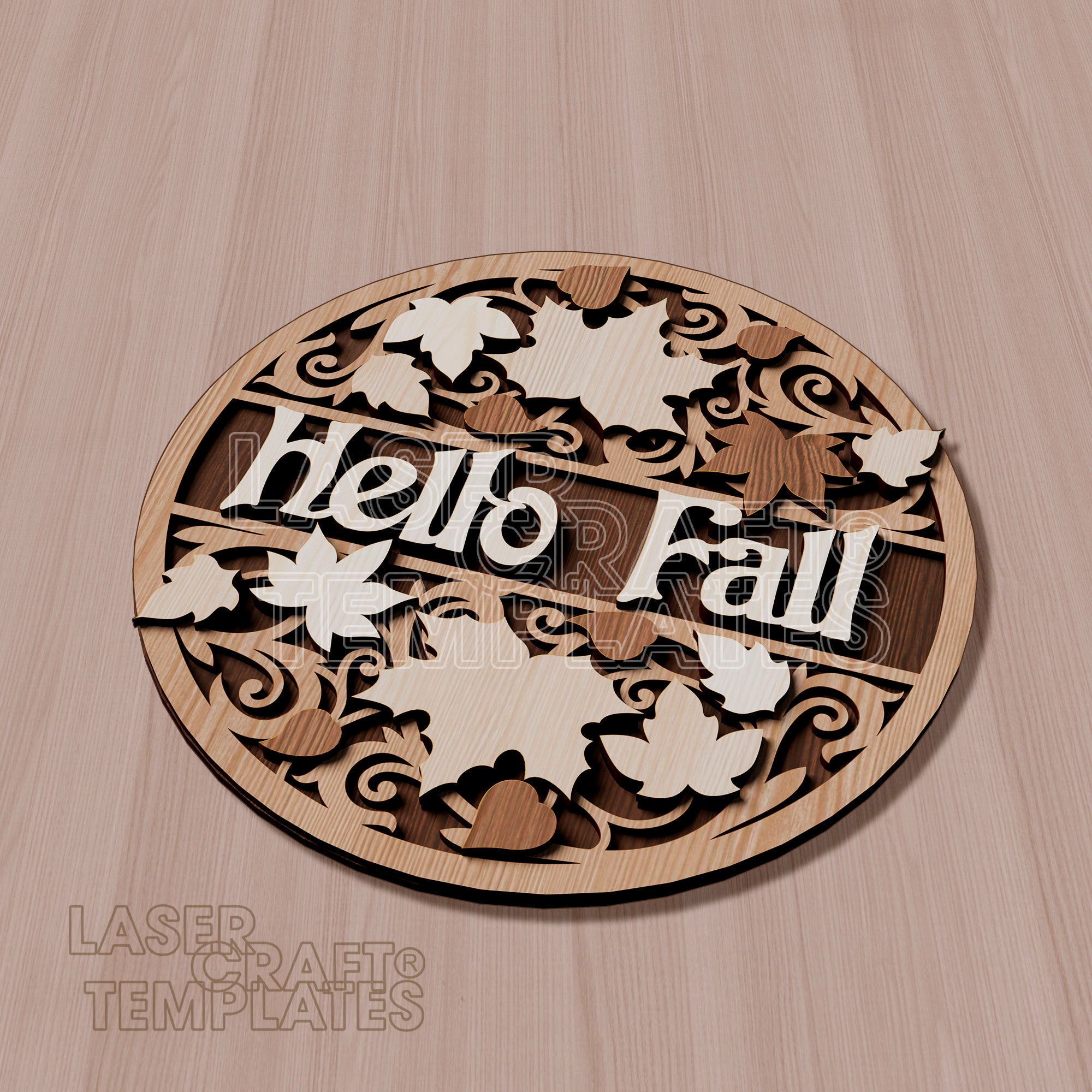 Hello Fall Round File Hello Fall Round Welcome Sign laser cut svg file | LaserSvgTemplates