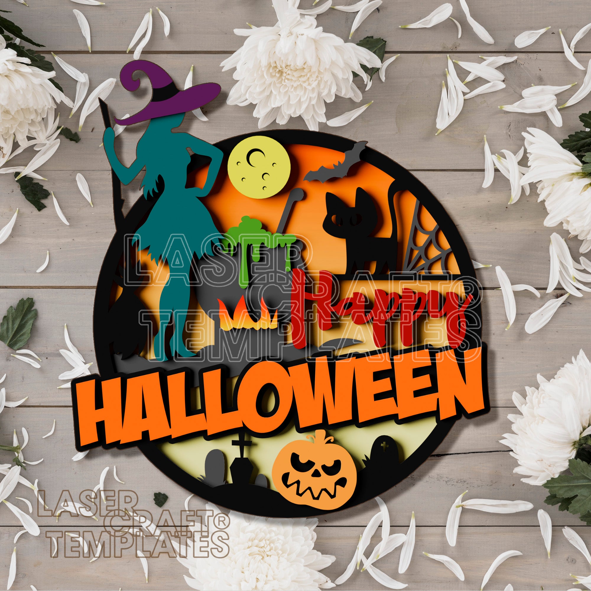 Halloween Round Door Sign laser cut svg file