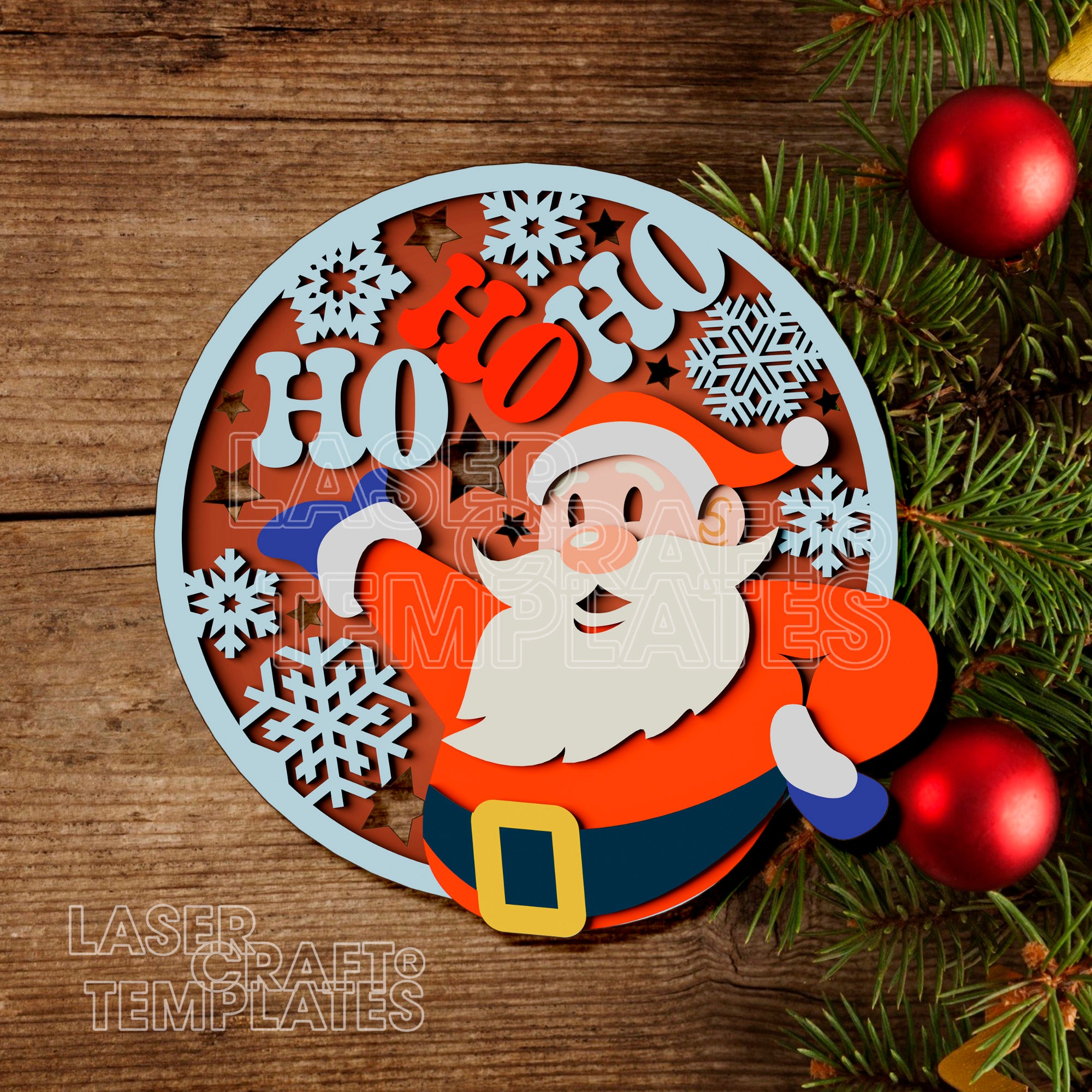 laser cut christmas santa round door hanger svg file