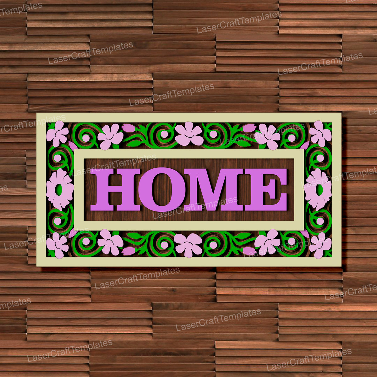 Multilayer Welcome Home Flowers Sign laser cut svg file