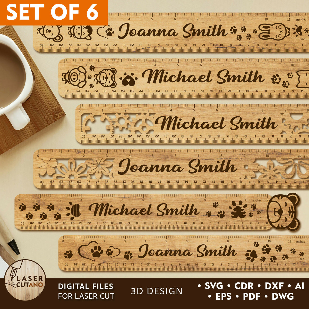 Custom Names Rulers 6 Set Laser Cut Files